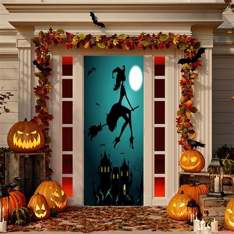 Spooky door decor: Witch illustration Halloween shield